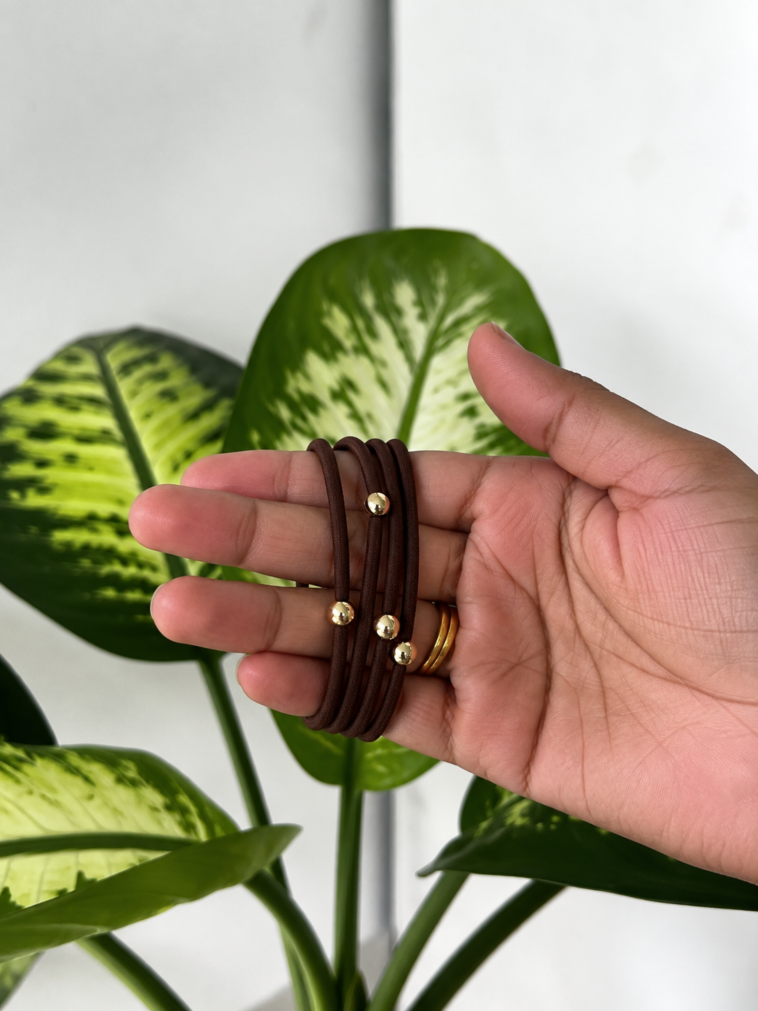 Gold Bead Hair Elastics – Set of 4