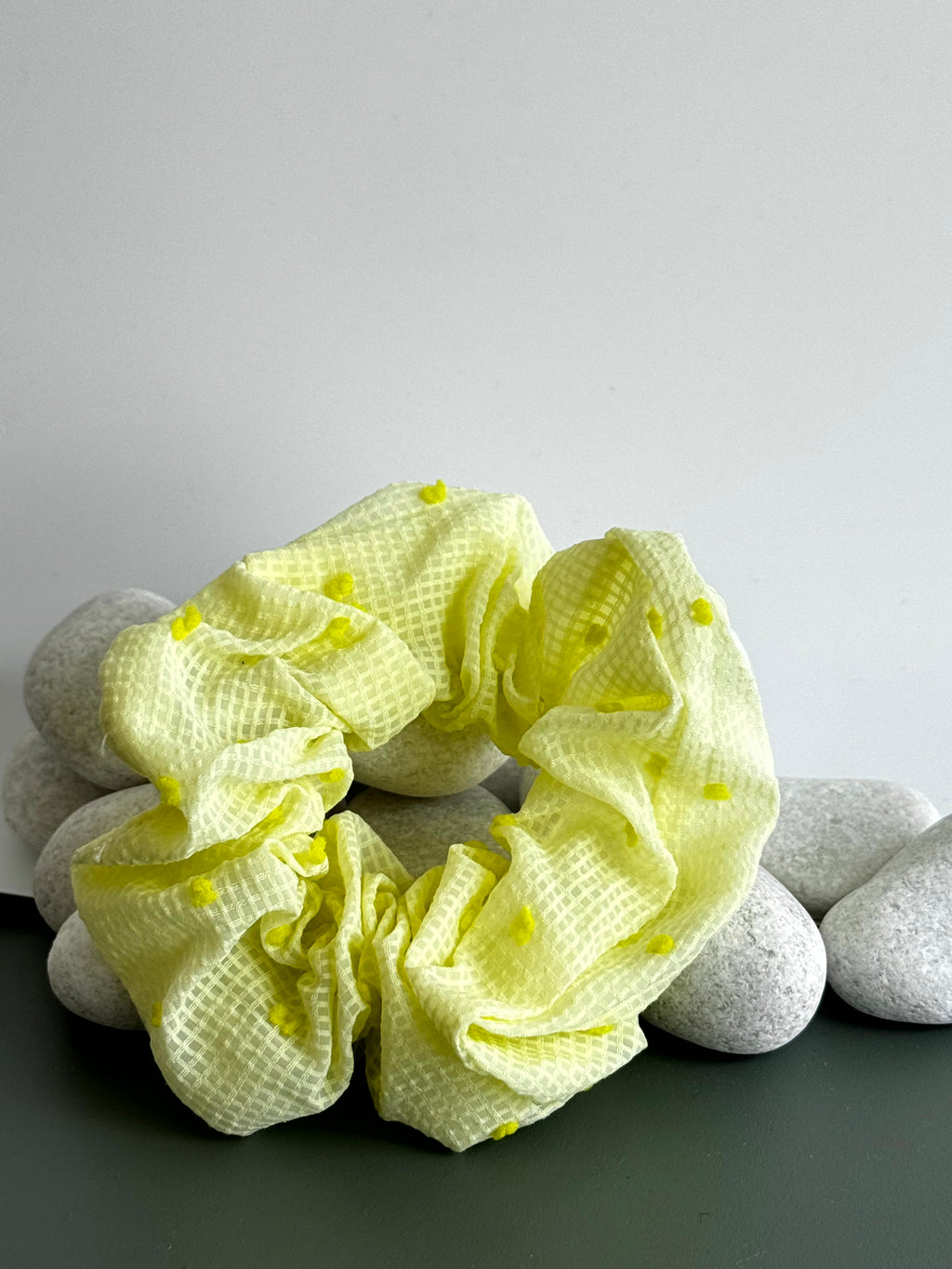 Checkered Pom-Pom Scrunchie