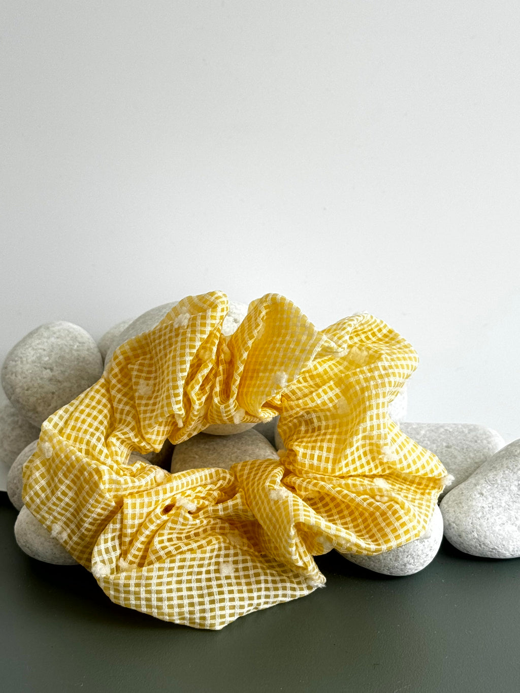 Checkered Pom-Pom Scrunchie
