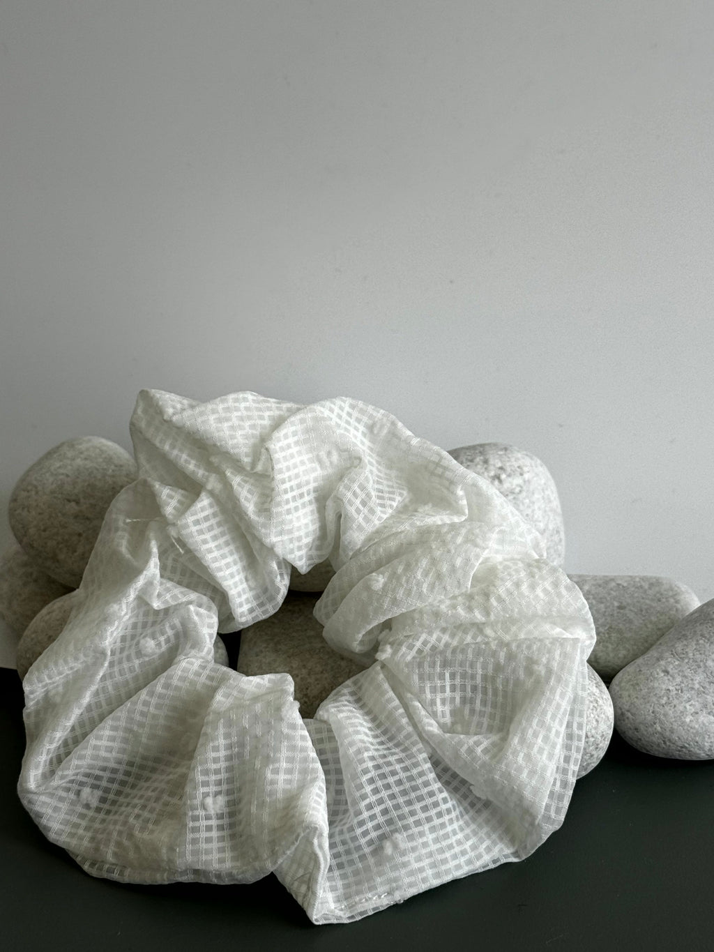 Checkered Pom-Pom Scrunchie