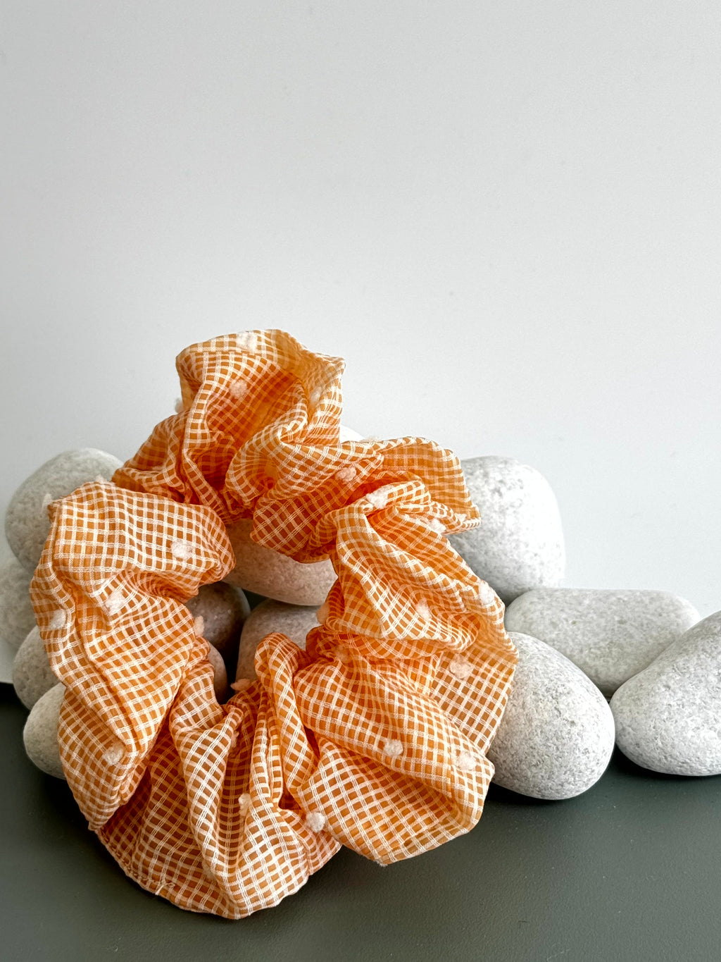 Checkered Pom-Pom Scrunchie