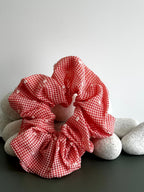 Checkered Pom-Pom Scrunchie