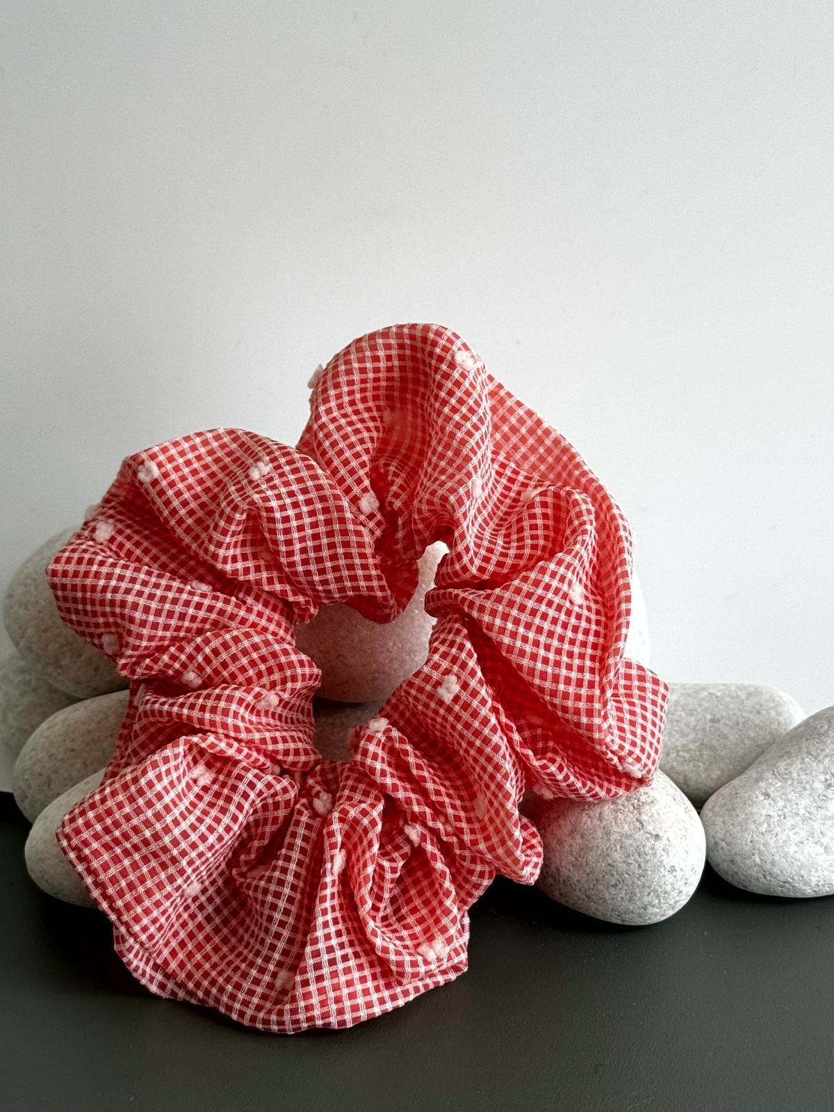 Checkered Pom-Pom Scrunchie