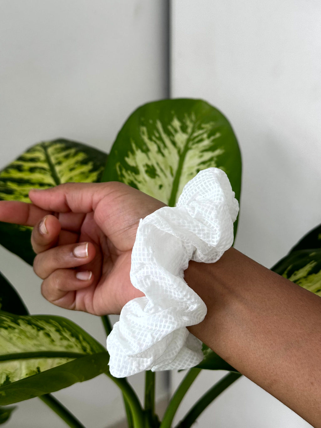 Checkered Pom-Pom Scrunchie