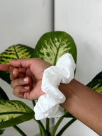 Checkered Pom-Pom Scrunchie