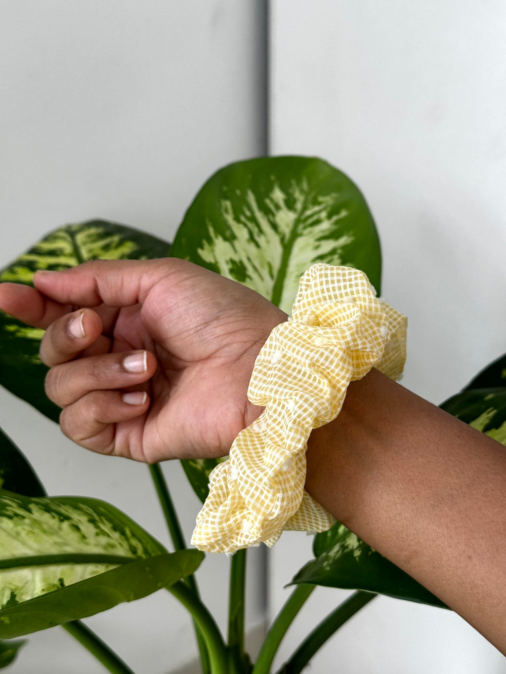 Checkered Pom-Pom Scrunchie