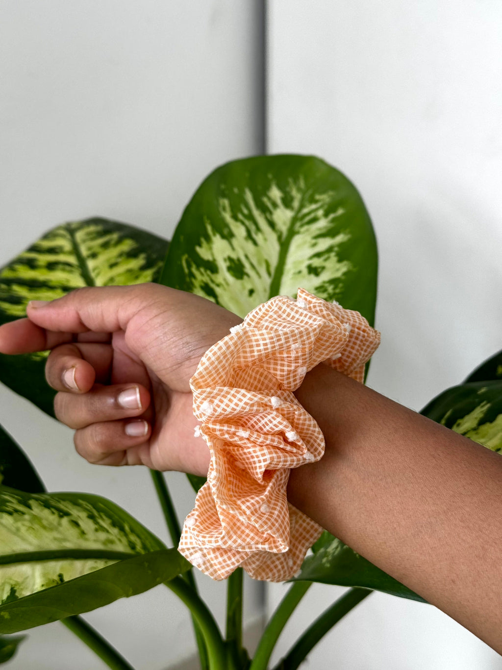 Checkered Pom-Pom Scrunchie