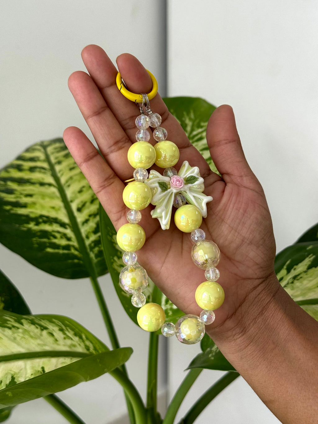 Lemon Daisy Beaded Phone Charm cum Bag Charm cum Keychain [charm holder included]