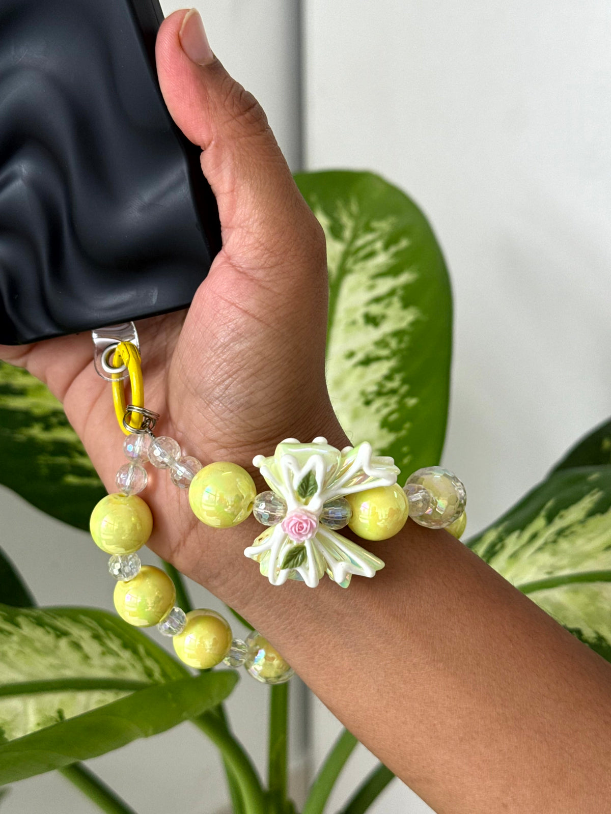 Lemon Daisy Beaded Phone Charm cum Bag Charm cum Keychain [charm holder included]