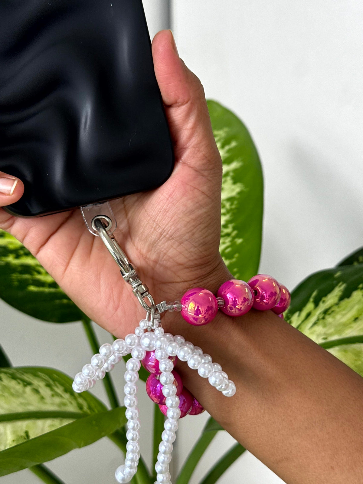 Pearl Bow Beaded Phone Charm cum Bag Charm cum Keychain [charm holder included]