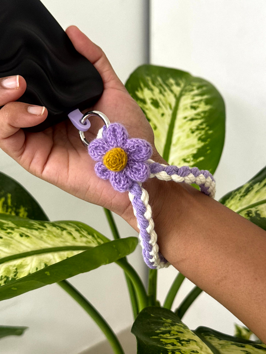 Daisy Macrame Phone Charm cum Bag Charm cum Keychain [charm holder included]