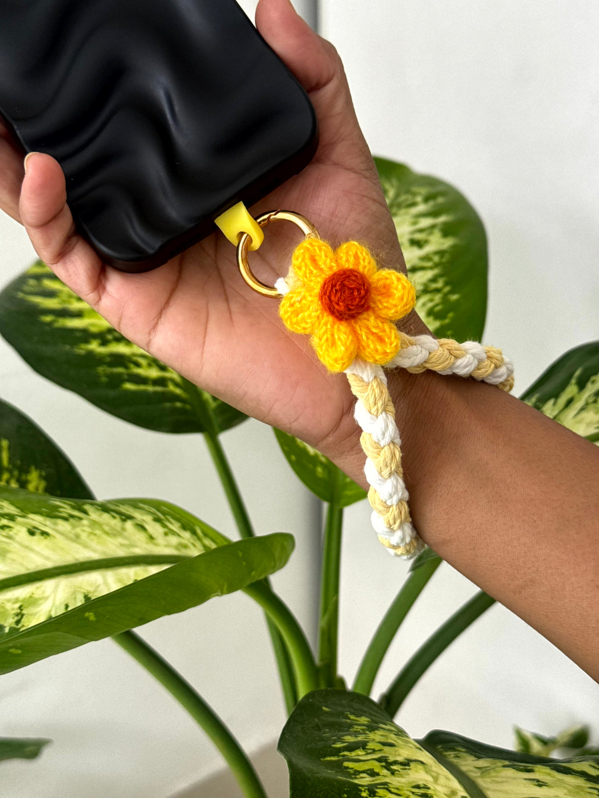 Daisy Macrame Phone Charm cum Bag Charm cum Keychain [charm holder included]