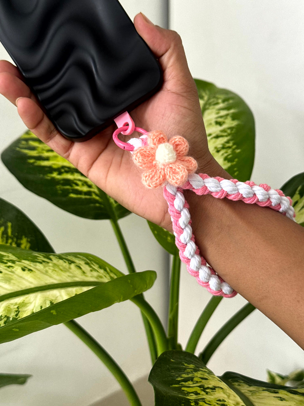Daisy Macrame Phone Charm cum Bag Charm cum Keychain [charm holder included]