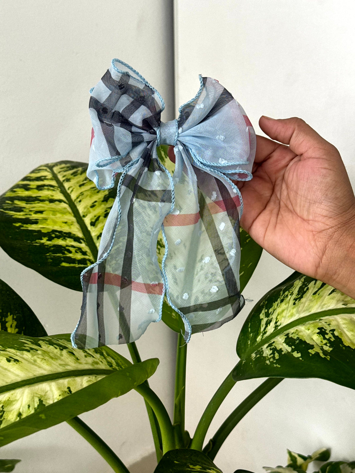 Plaid Sheer Bow Clip