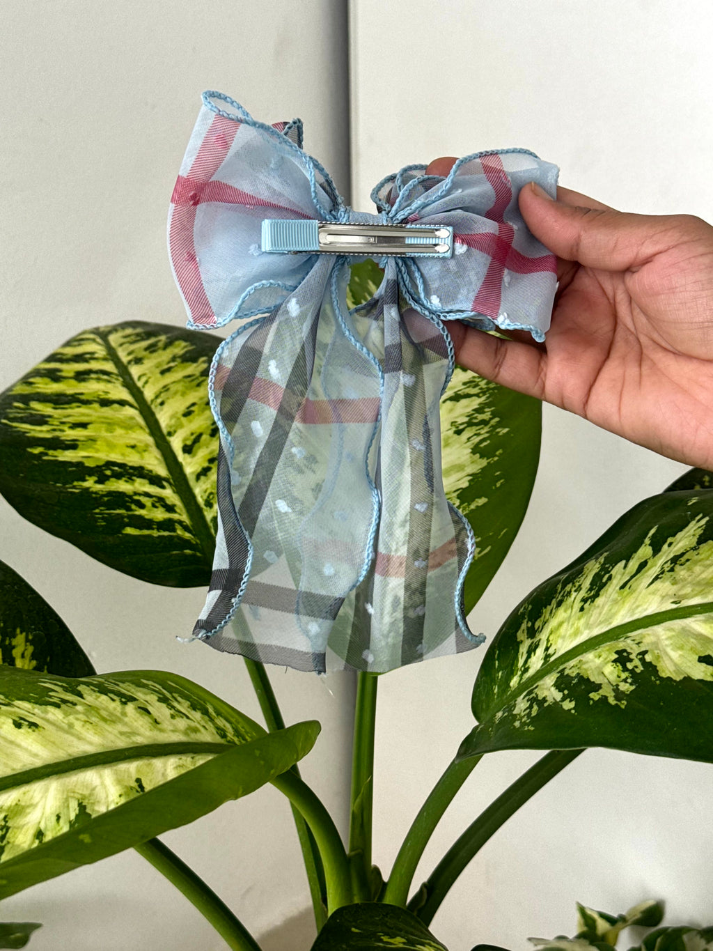 Plaid Sheer Bow Clip