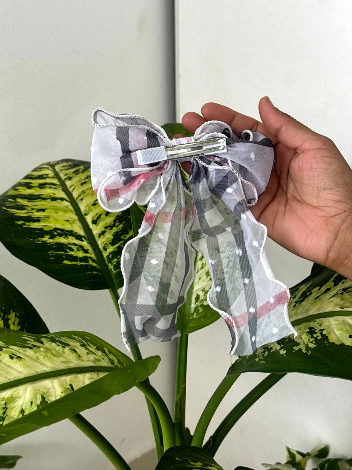 Plaid Sheer Bow Clip