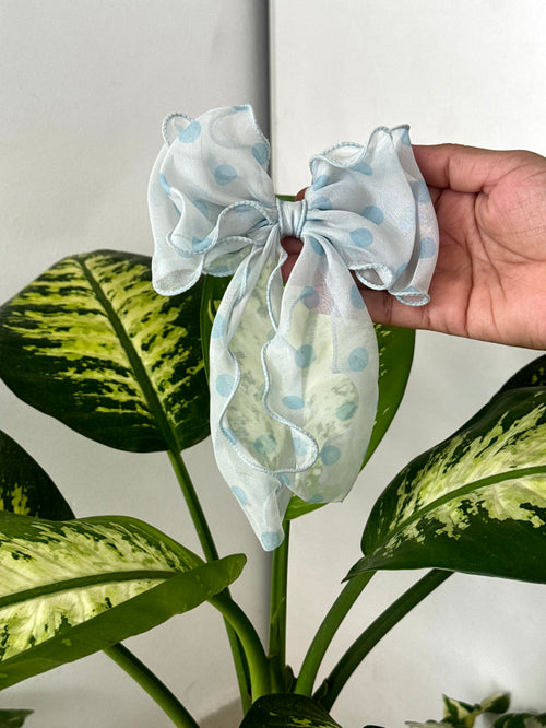 Baby Blue Polka Bow Clip
