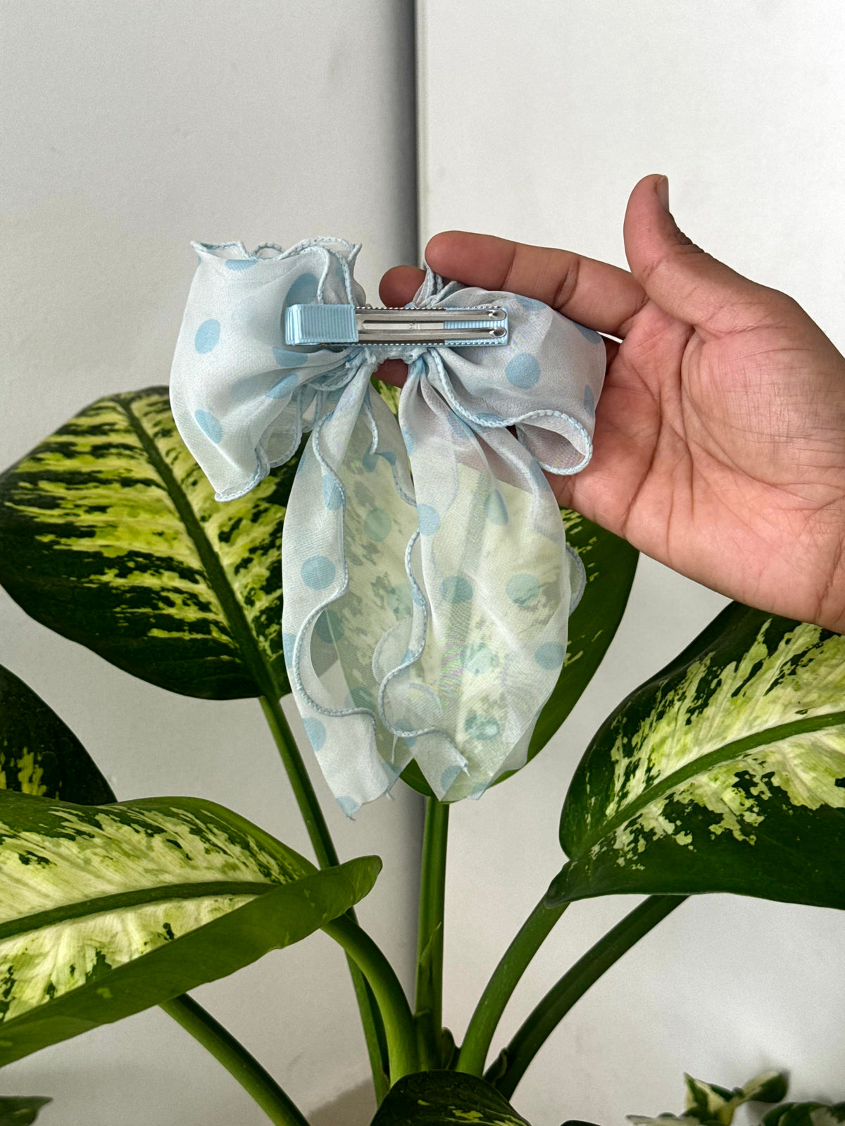 Baby Blue Polka Bow Clip