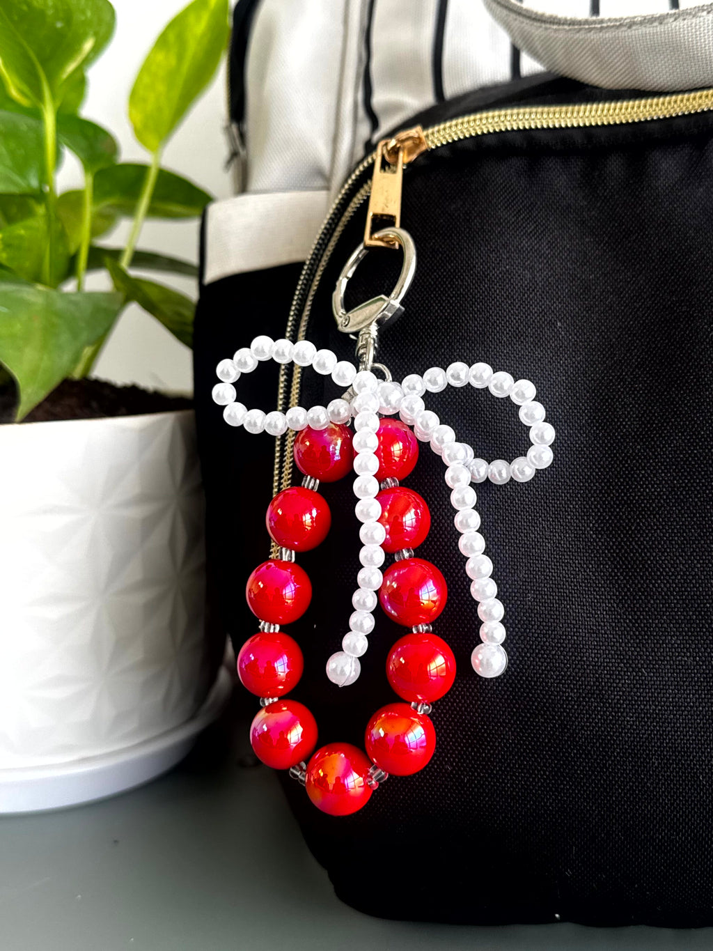 Pearl Bow Beaded Phone Charm cum Bag Charm cum Keychain [charm holder included]