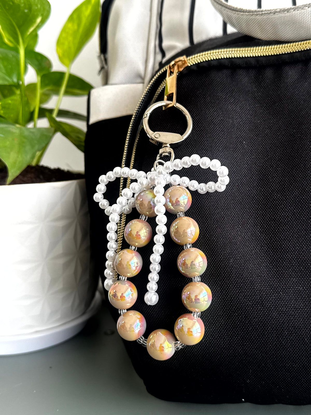 Pearl Bow Beaded Phone Charm cum Bag Charm cum Keychain [charm holder included]