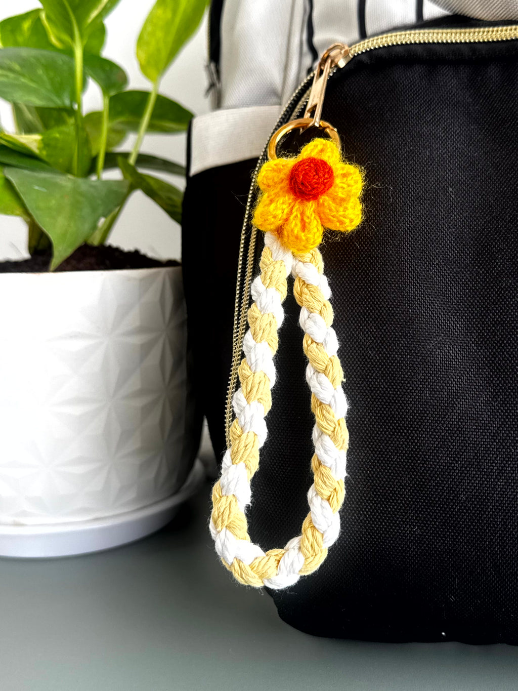 Daisy Macrame Phone Charm cum Bag Charm cum Keychain [charm holder included]