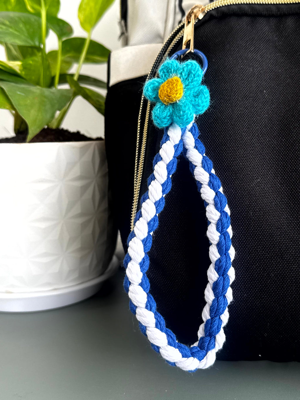 Daisy Macrame Phone Charm cum Bag Charm cum Keychain [charm holder included]