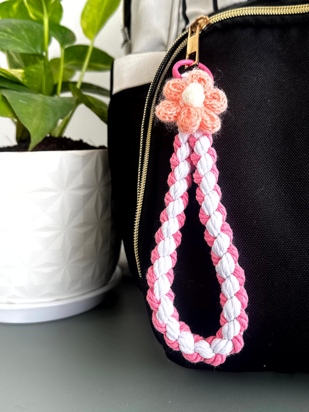 Daisy Macrame Phone Charm cum Bag Charm cum Keychain [charm holder included]