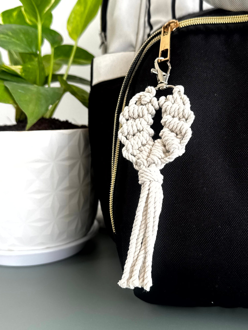 HeartKnot Macramé Keychain cum Bag Charm