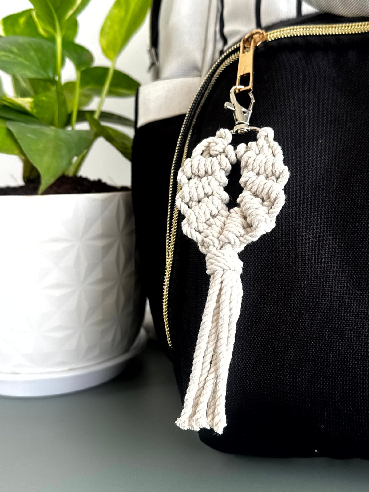 HeartKnot Macramé Keychain cum Bag Charm
