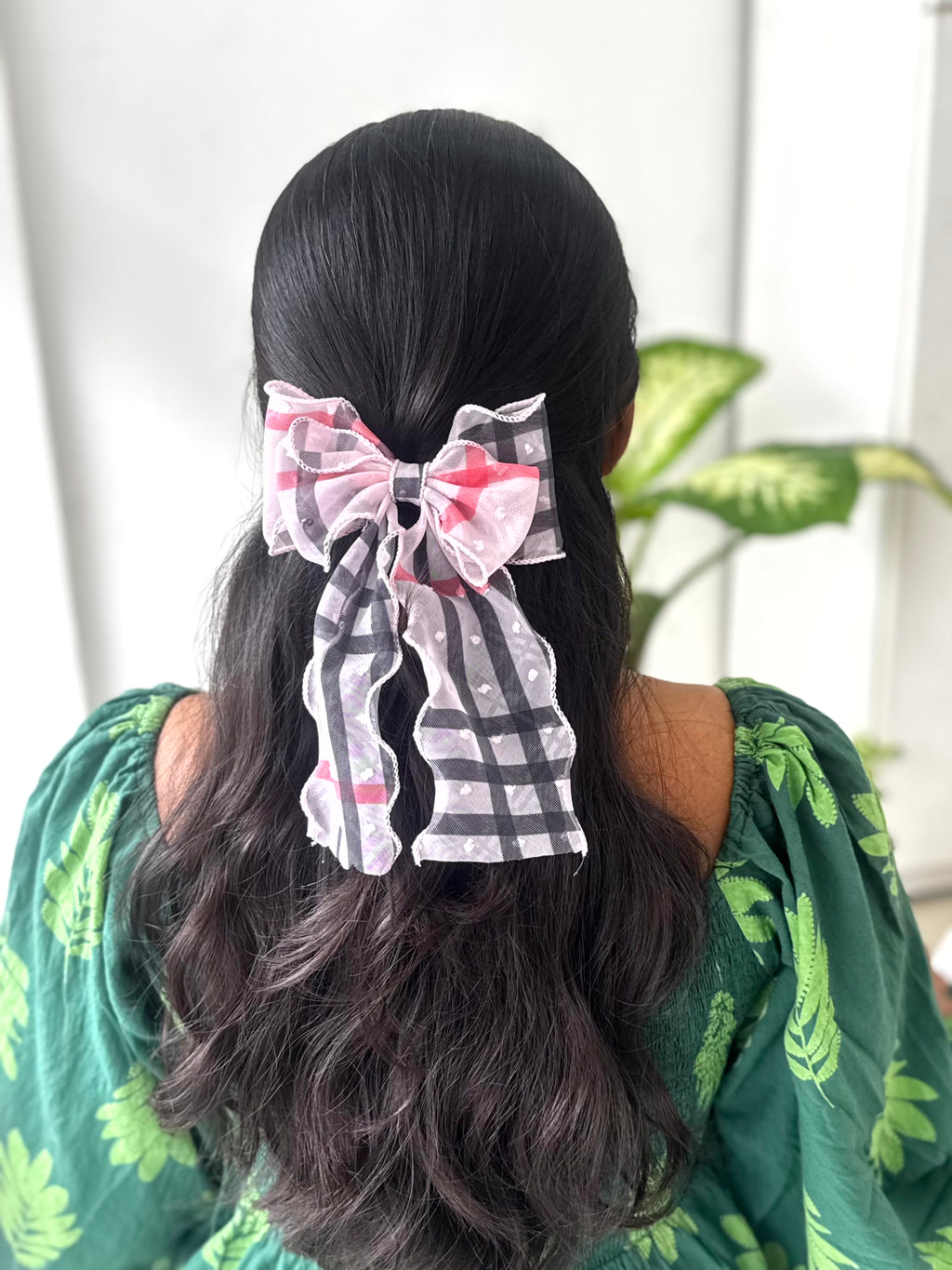 Plaid Sheer Bow Clip