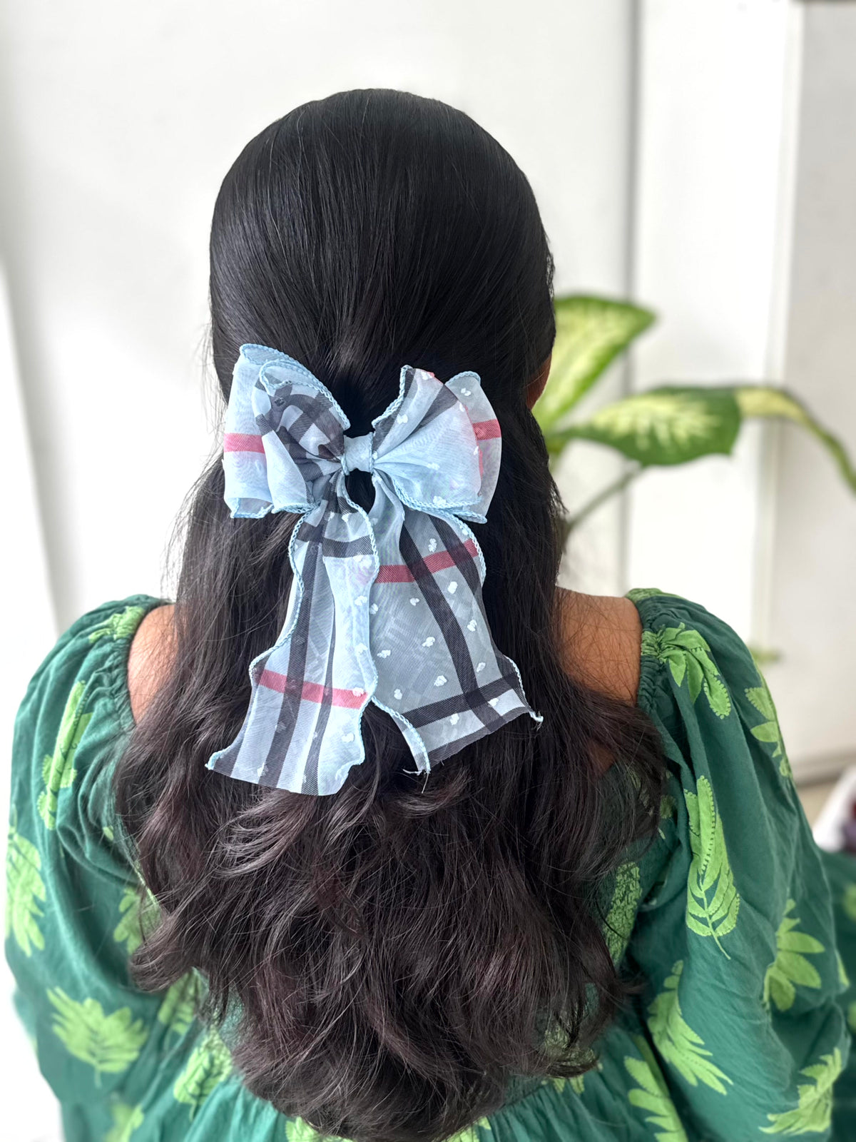 Plaid Sheer Bow Clip