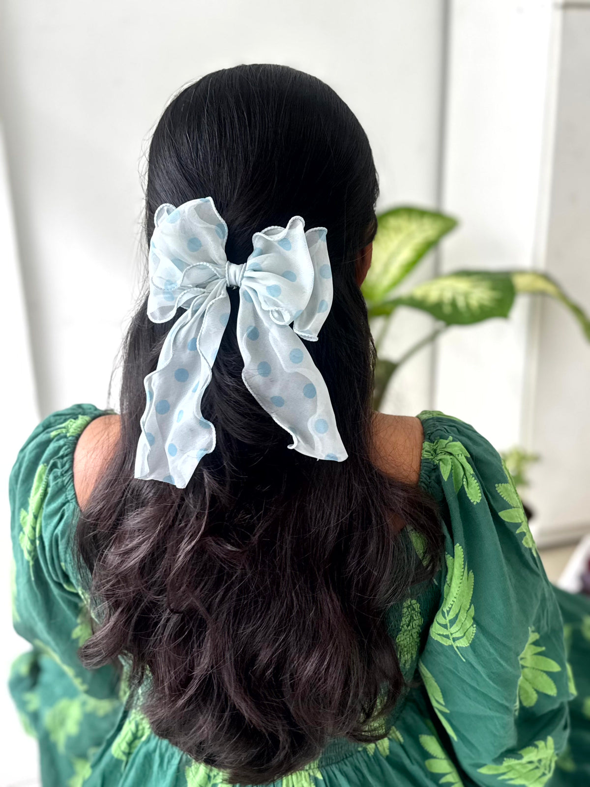 Baby Blue Polka Bow Clip