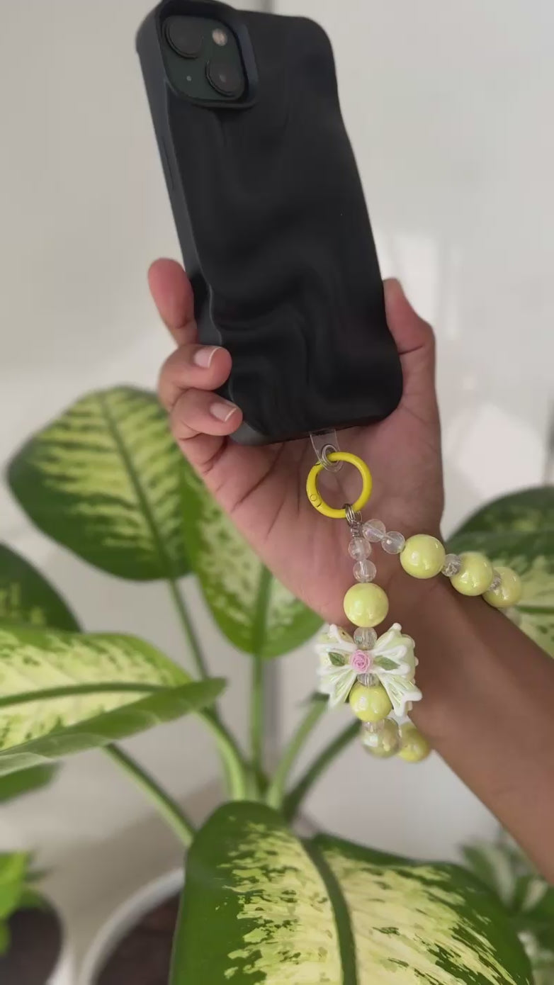 Lemon Daisy Beaded Phone Charm cum Bag Charm cum Keychain [charm holder included]