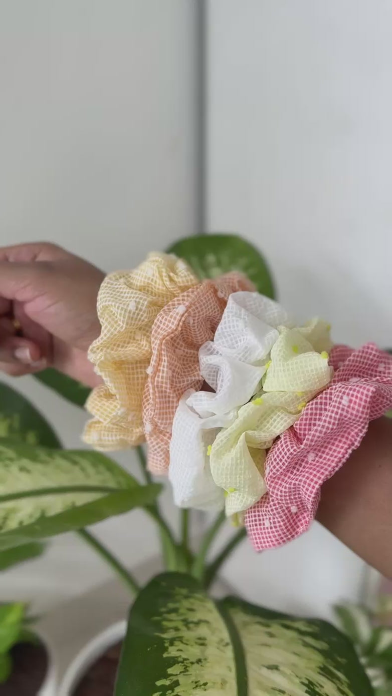 Checkered Pom-Pom Scrunchie
